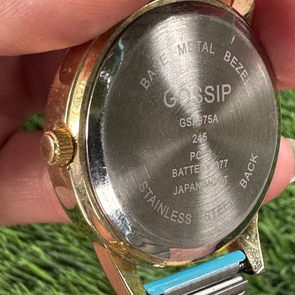 New Gossip Gold Rhinestone Bezel Silver‎ Dial Turquoise Band Women's Watch